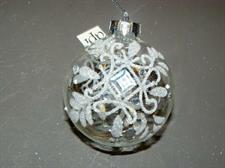 4 SFERE VETRO CM.8 TRASPARENTE DECORO BIANCO