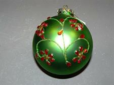 4 SFERE VETRO CM.10 VERDE DECORO VERDE E GEMME