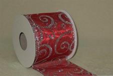 NASTRO ORGANZA ROSSO DECORO GLITTER ARGENTO MT.10