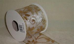 NASTRO ORGANZA DECORO FIORI GLITTER ORO MT.10